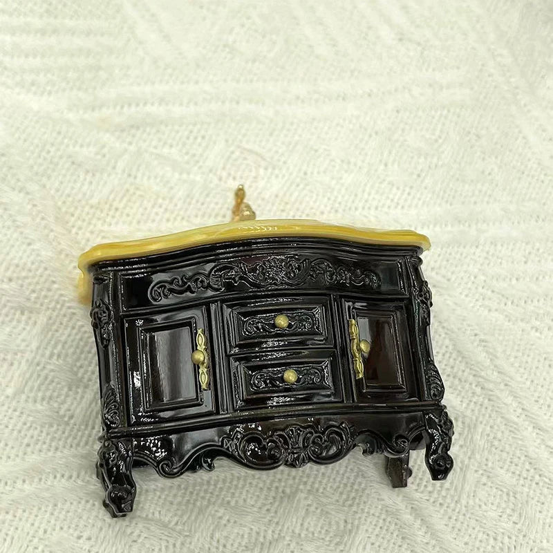 meubles miniatures salle bain lavabo miroir decoratif noir jaune blanc classique enfants jouets