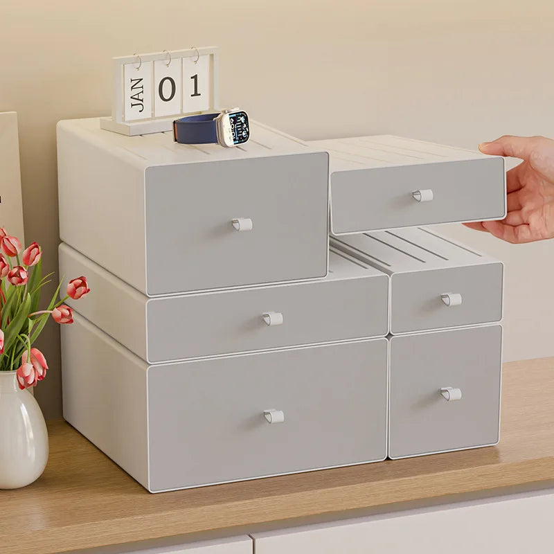 boîtes rangement plastique gris moderne empilables poignées tiroirs articles divers rectangle