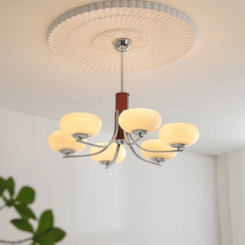 lustre moderne suspension bois abat jour blanc chrome ampoules led tactile