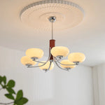 lustre moderne suspension bois abat jour blanc chrome ampoules led tactile