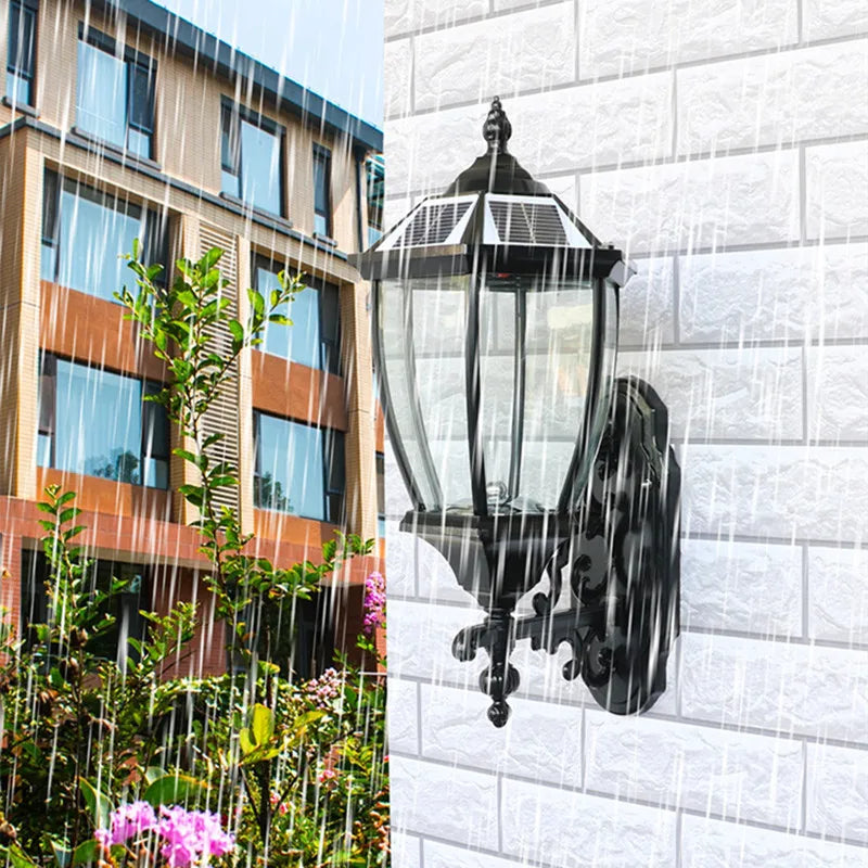 lampe murale solaire led or noir texture metallique verre translucent classique vintage ip55