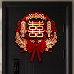 décoration murale mariage motif chinois fleurs rubans adhésif rouge artisanal 38cmx36cm doublejoie caractères