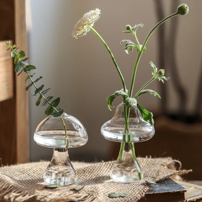 vase verre transparent forme champignon moderne minimaliste decoration intérieure bulles rondes