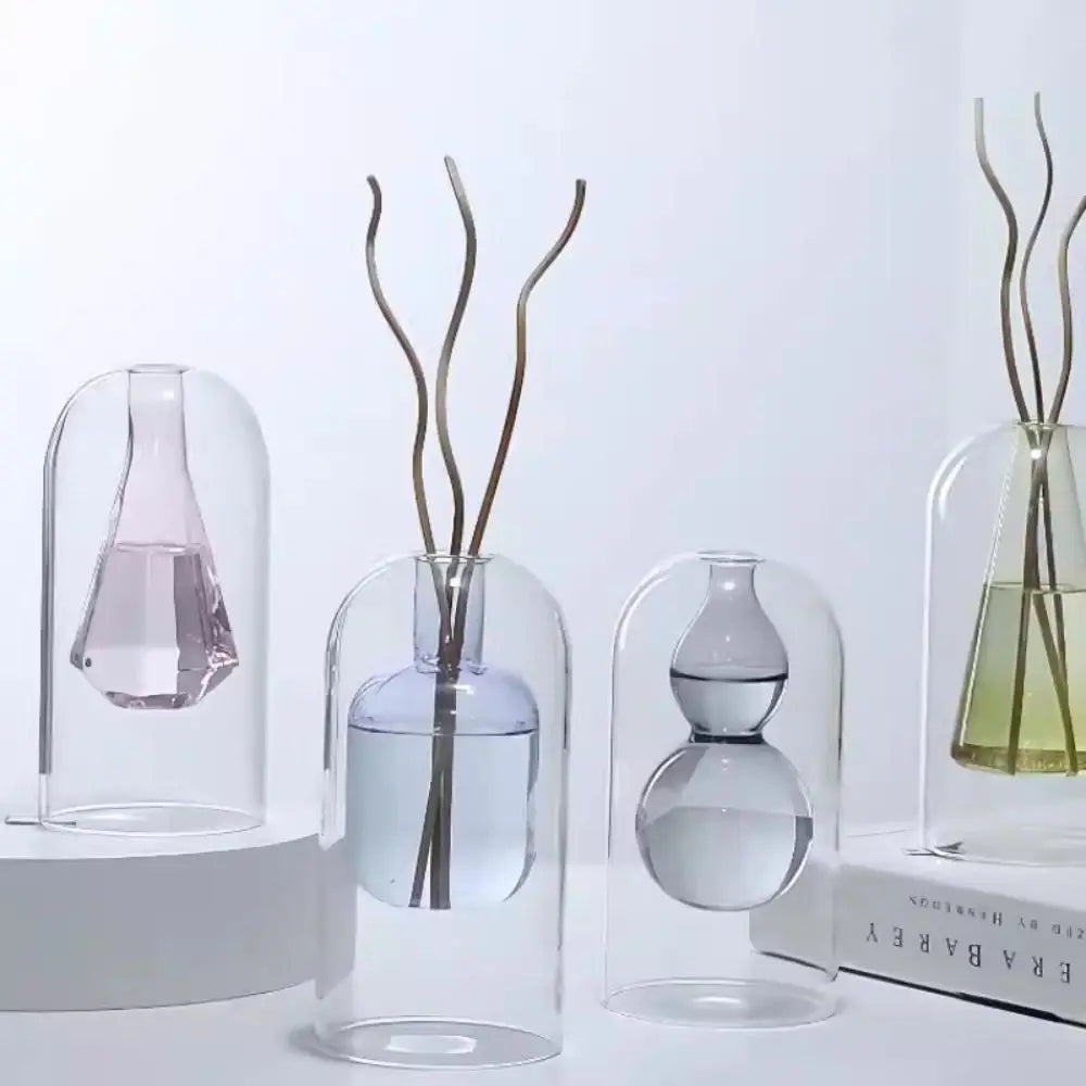 vase transparent moderne fleurs diffuseur parfum huiles essentielles double couche simple