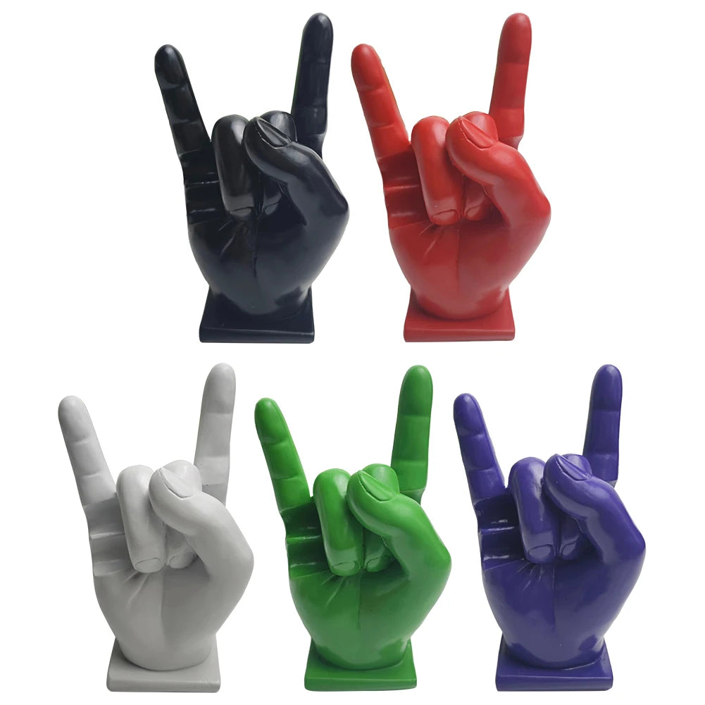 statue main rock on résine noir rouge blanc vert violet base carrée décoration intérieure