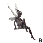 statue fée assise bronze gris vert texture rugueuse ailes ajourées fantastique decoratif jardinextérieur résistante