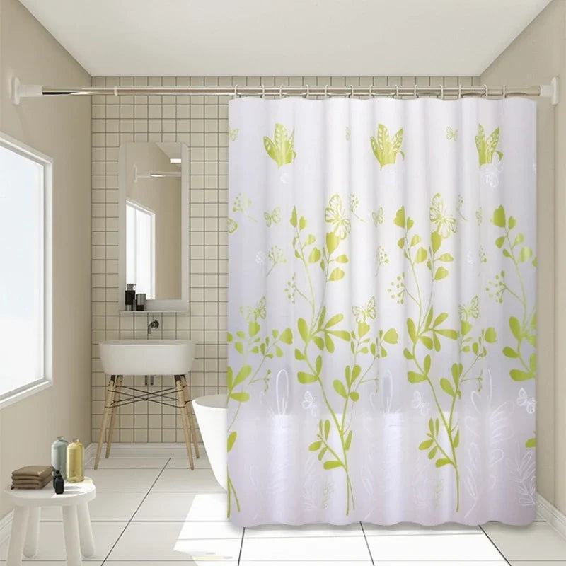 rideau douche fleurs papillons blanc vert clair moderne imperméable semi transparent crochet salle bain