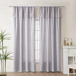 rideau gris clair rayures horizontales motifs floraux bordure opacité deux panneaux classique polyester