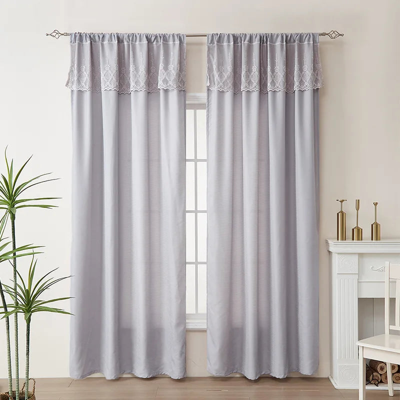 rideau gris clair rayures horizontales motifs floraux bordure opacité deux panneaux classique polyester