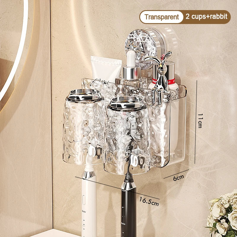 porte produits mural transparent texturé moderne ventouse brosses dents salle bain