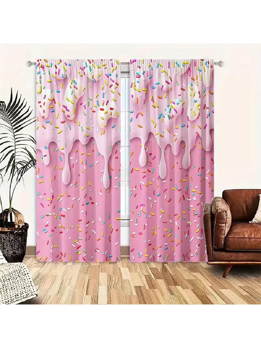 rideau rose clair glaçage donuts colorées opaques moderne deux pièces polyester