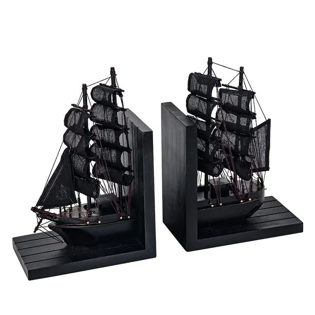 support livres bateau voiles transparentes clips dorés moderne décoratif noir blanc