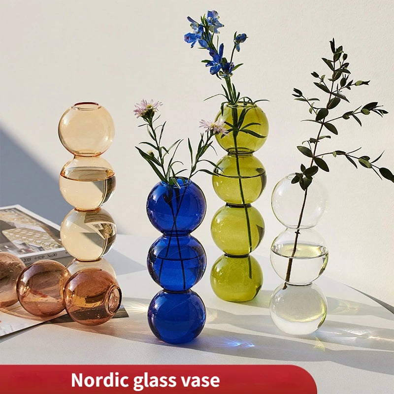 Vase verre moderne transparent bleu vert marron décoration intérieure minimaliste pot fleurs translucent nordique