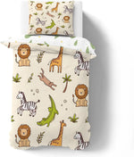 Housse de couette jungle 3D avec lion et girafe
