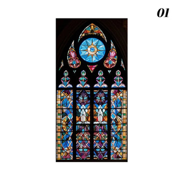 film vitrail décoratif autocollant fenêtre opaque motif gothique religieux pvc maison décoration intérieure