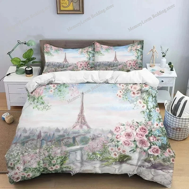 Parure de lit vintage rose tour anglaise
