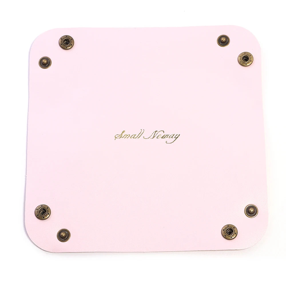 porte bijoux pliable simili cuir moderne bleu rose violet noir blanc minimaliste dorés 15x15cm