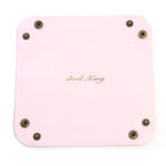 porte bijoux pliable simili cuir moderne bleu rose violet noir blanc minimaliste dorés 15x15cm