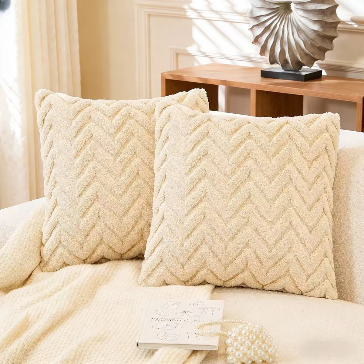 housses coussin polyester motif zigzag moderne rose beige gris jaune maison
