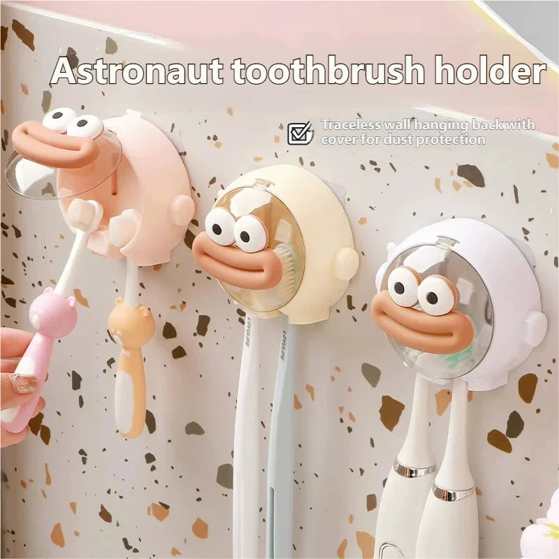 porte brosses dents astronaute adhésif rose beige argenté blanc cartoon enfantin
