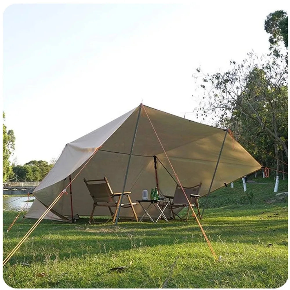 tarp polyvalent camping abri toile épaisse occlusion variable configurations multiples adaptateur