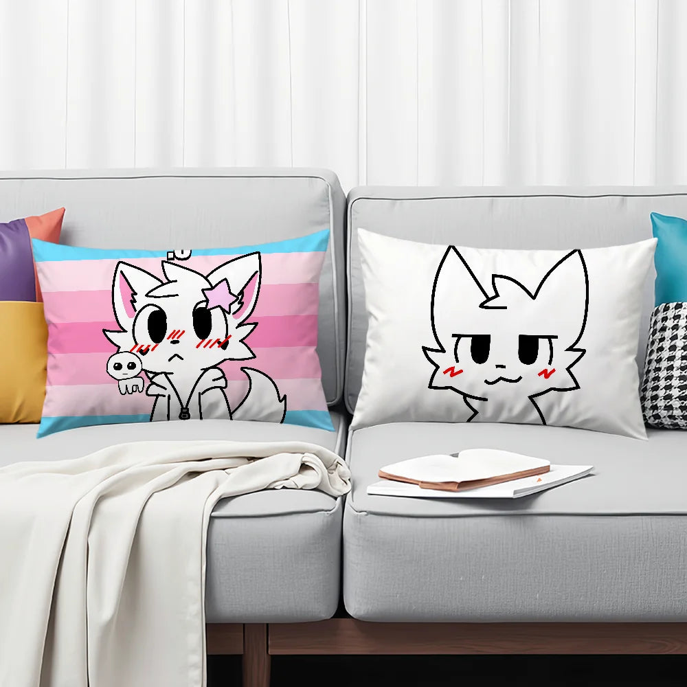 taie d'oreiller imprimée chat dessin animé cute kawaii suspension blanc rose bleu cartoon decorative
