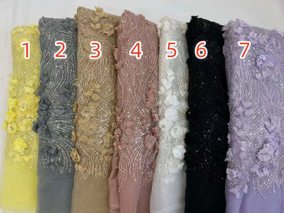 tissu décoratif polyester dentelle fleurs relief brillants élégant mariage soirée partie