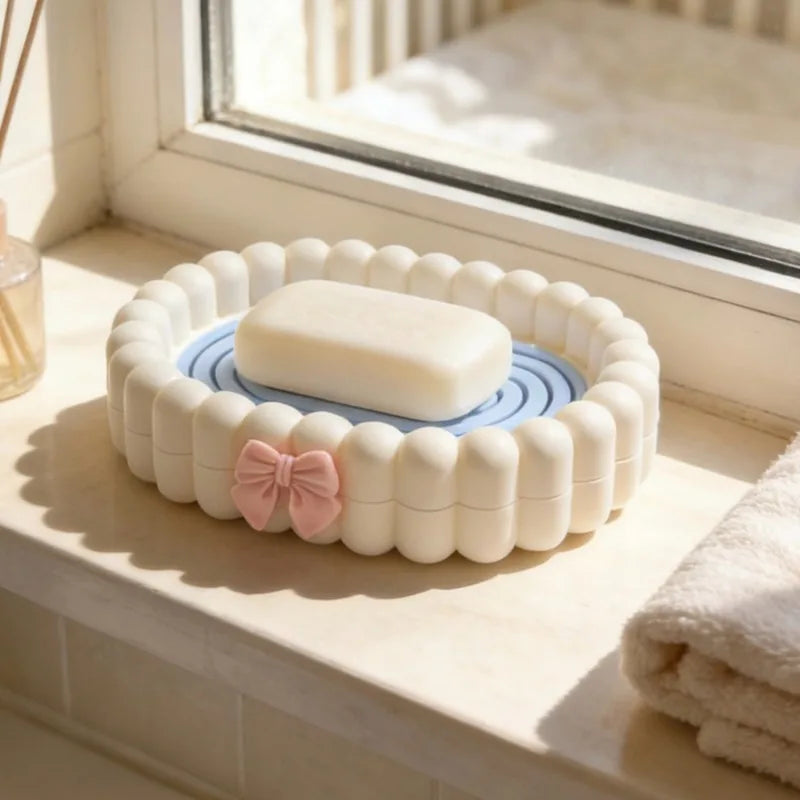 support savon blanc rose moderne nœud boudiné double couche drainage salle bain