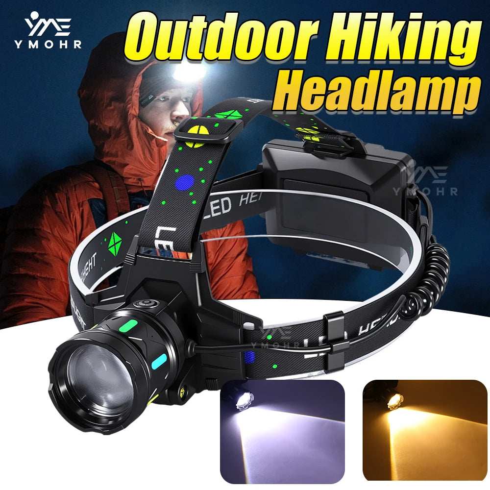 lampe frontale led rechargeable étanche ip65 noir multifonctionnelle randonnée camping course
