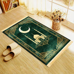 tapis vert foncé doré motif islamique mosquée lune polypropylène résistant décoration intérieure extérieure voyage