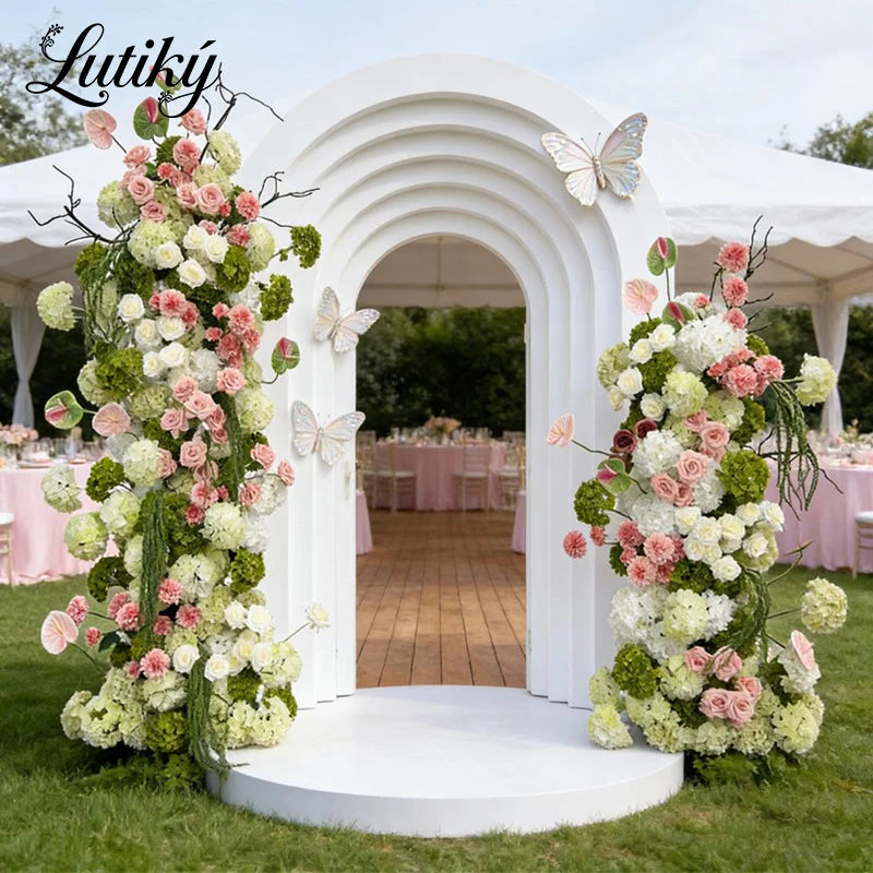 Architectures décoration florales artificielles blanches roses vertes romantiques occasionnelleextérieur mariage anniversaire