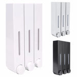 distributeur savon mural rechargeable blanc gris moderne minimaliste adhésif boutons déclenchement fenêtre transparente