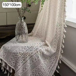 rideau boho chic crocheté motifs géométriques beige translucide pompons 150x100cm 150x160cm 150x200cm 150x240cm