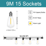 guirlande lumineuse led transparente vintage 15 ampoules 9m clips intégrés blanc noir moderne