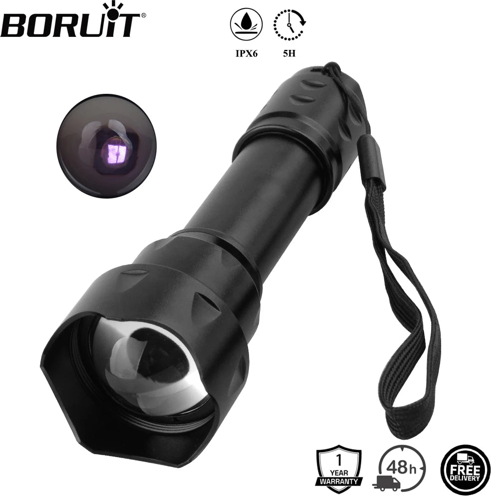 torche tactique robuste led 10w noire lumière violette rechargeable 18650 ipx6