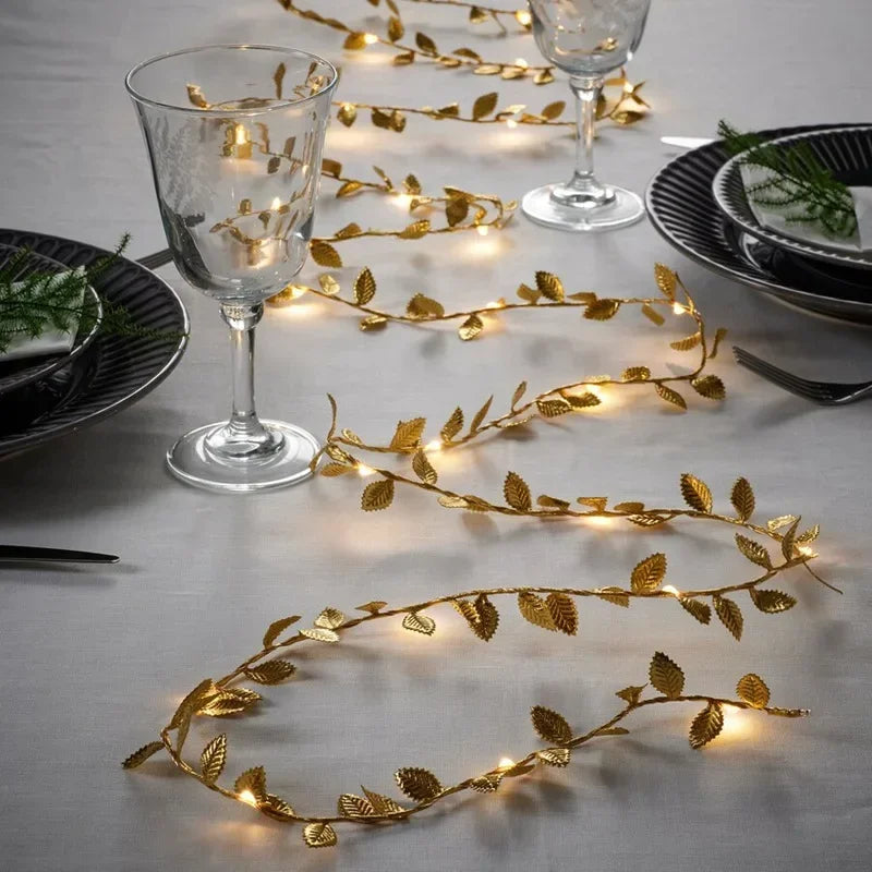 guirlande lumineuse feuilles dorées mariage anniversaire décoration classique 20LED 2m festive noël opaques