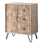 meuble salon armoire bois rustique moderne tiroirs portes beige marron pieds métal anneaux