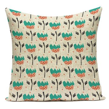 coussin décoratif carré fleurs tulipes vintage beige rose vert salon canapé maison housse textile