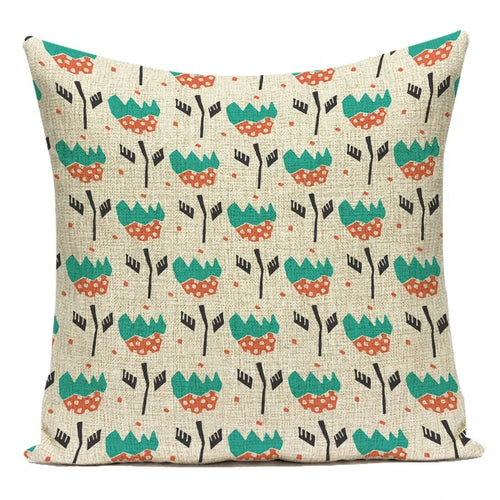 coussin décoratif carré fleurs tulipes vintage beige rose vert salon canapé maison housse textile
