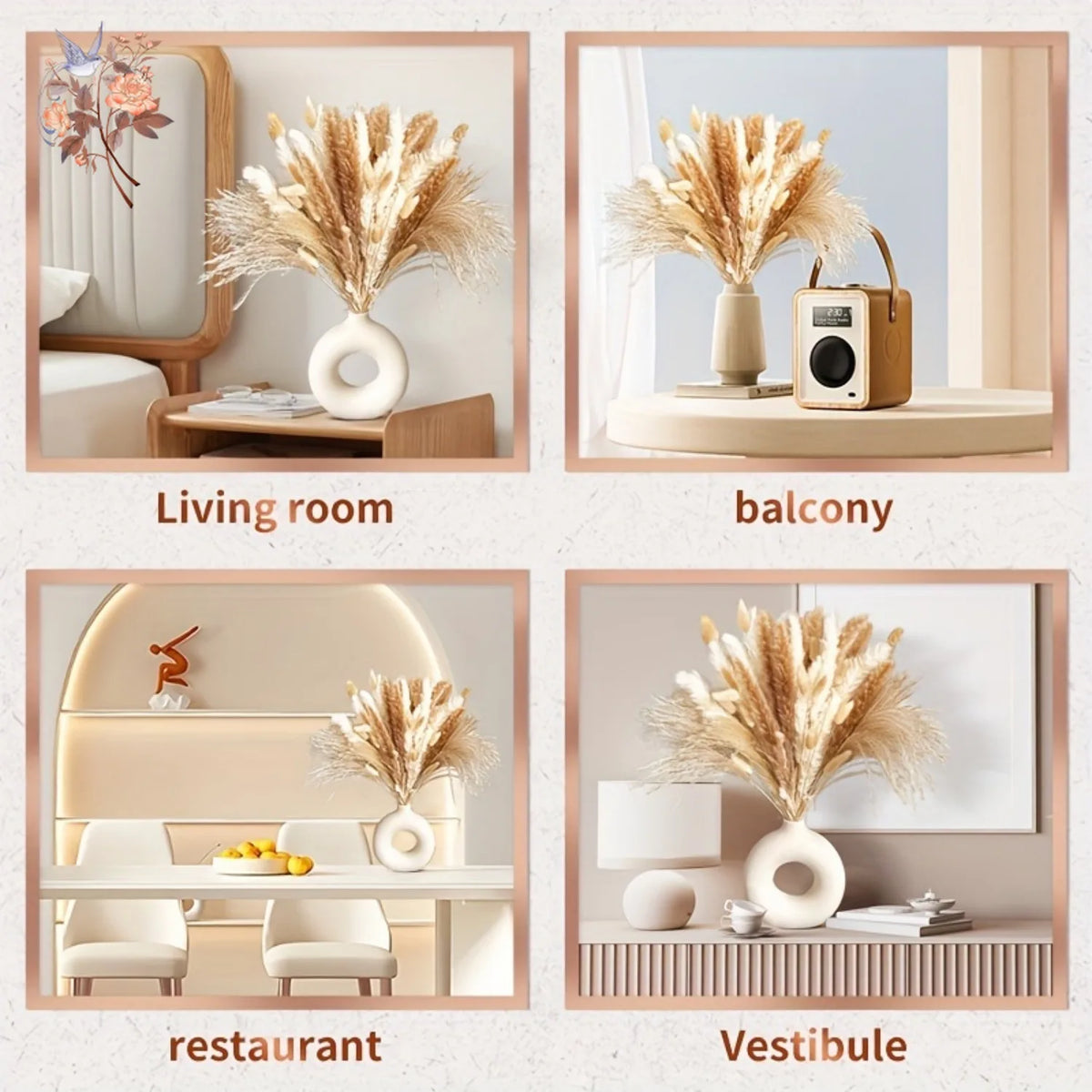 bouquet pampas séchés naturels beige marron blanc décoration boho intérieur événements festifs