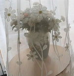 rideau blanc transparent polyester broderie fleurs décoratif salon fenêtre maison