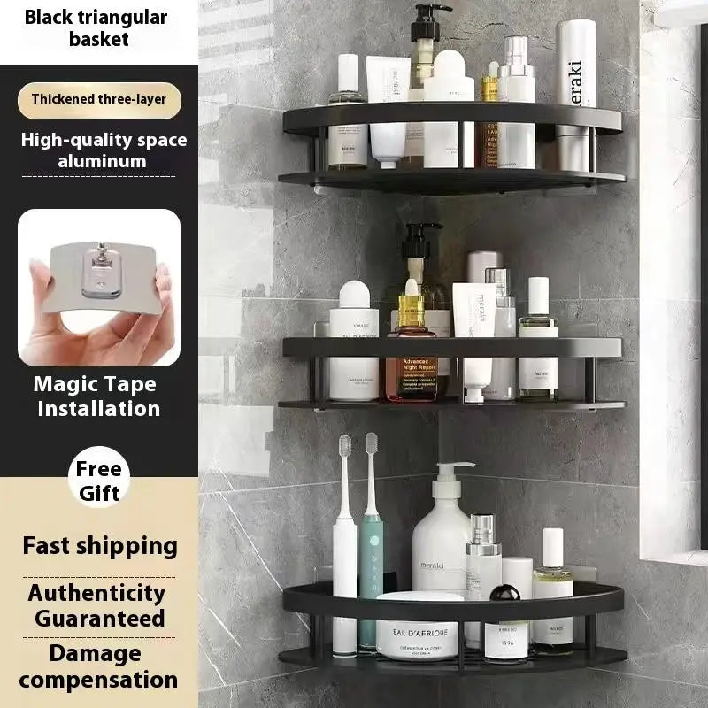 étagère salle bain adhésive noire moderne support rangement triangle porte savon panier douche étanche