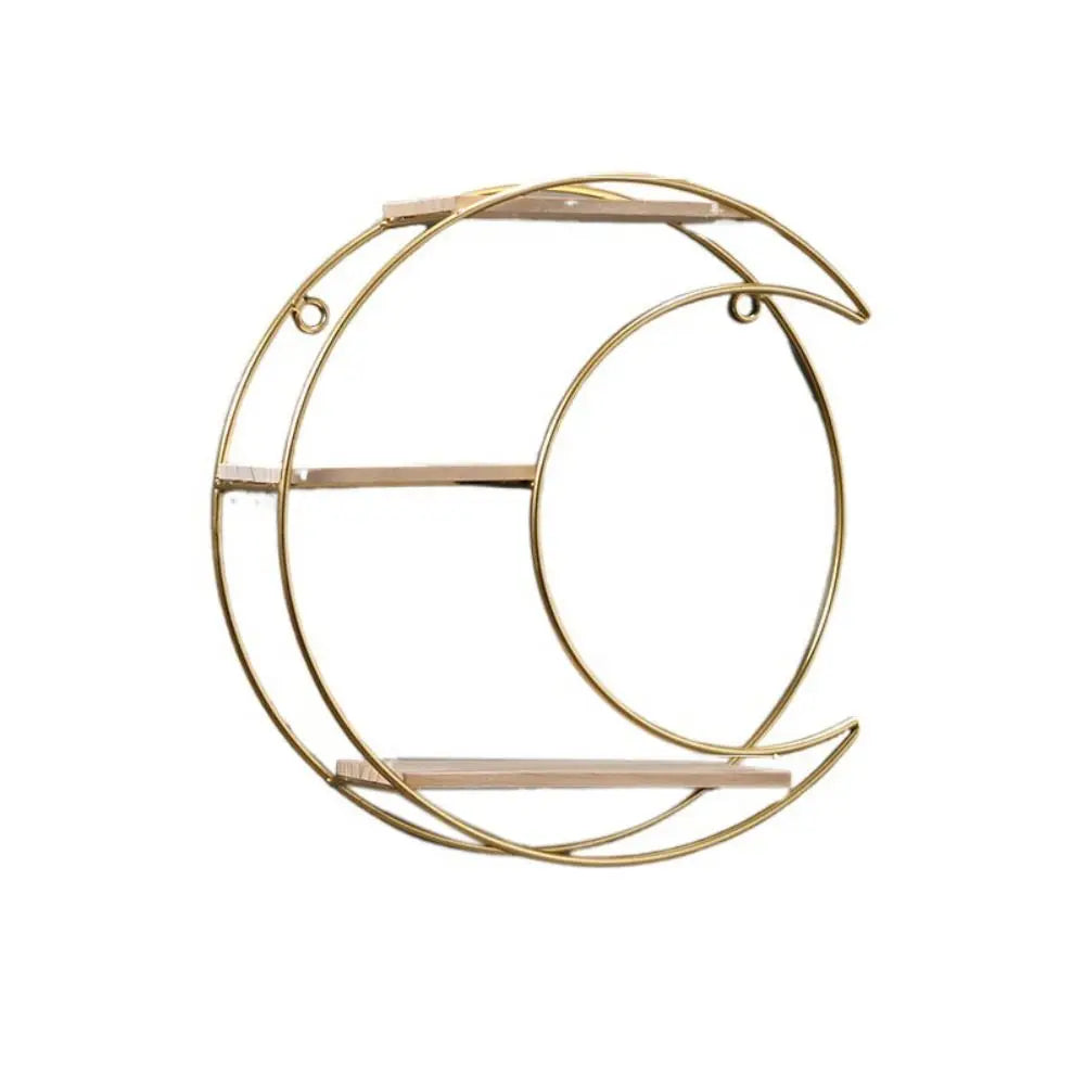étagère murale or moderne anneaux circulaires métal accessoires décoratifs planchette bois