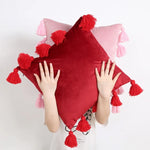 housse coussin velours moderne bohème couleur unie pompon décoratif 45x45cm