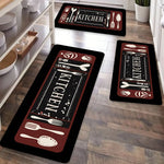 tapis cuisine moderne motifs cuillères épices bon appétit noir blanc gris rouge vert bleu