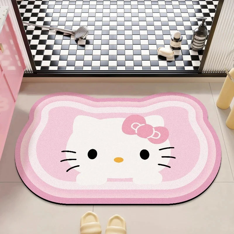 tapis bain mignon hello kitty motif cartoon rose antidérapant doux salle bain