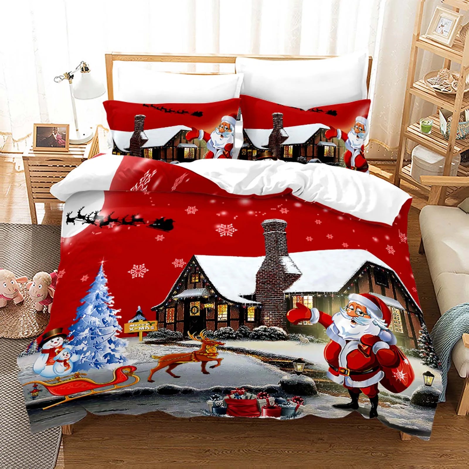 Taie d'oreiller assortie motif bonhomme de neige pour décoration chambre enfant