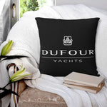 coussin décoratif noir blanc logo DUFOUR YACHTS moderne nautique 45x45cm polyester jacquard