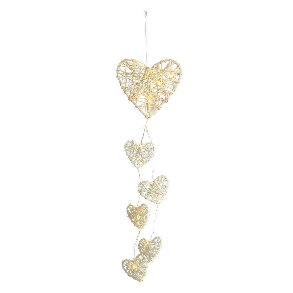 guirlande lumineuse coeurs étoiles feuilles blanche rose rouge décorative artisanale chambre anniversaire