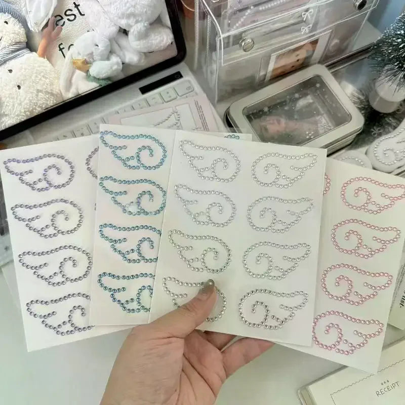 autocollants strass plumes blanc bleu rose décoration élégante artisanat bijoux diy cadeaux transparents motifs